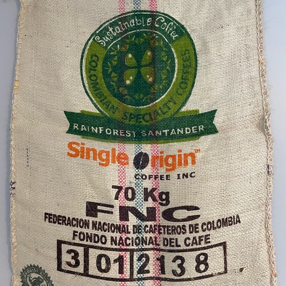 Large vintage coffee bean burlap sack used as Wall Decor - Picture 3 of 3